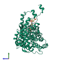 PDB entry 1csc coloured by chain, side view.