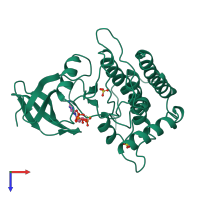 PDB entry 1csn coloured by chain, top view.