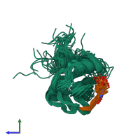 PDB entry 1csy coloured by chain, ensemble of 20 models, side view.