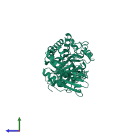 PDB entry 1ctn coloured by chain, side view.