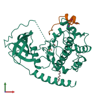 PDB entry 1ctp coloured by chain, front view.