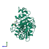 PDB entry 1ctt coloured by chain, side view.