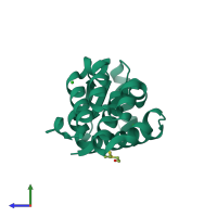 PDB entry 1cu0 coloured by chain, side view.