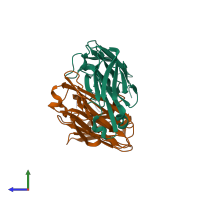 PDB entry 1cu4 coloured by chain, side view.