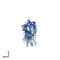 PDB entry 1cud coloured by chain, side view.