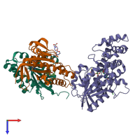PDB entry 1cul coloured by chain, top view.