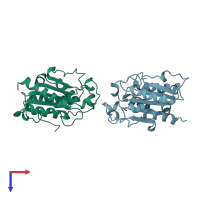 PDB entry 1cuw coloured by chain, top view.