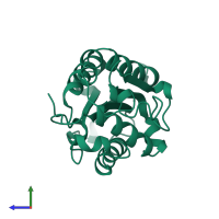 PDB entry 1cux coloured by chain, side view.