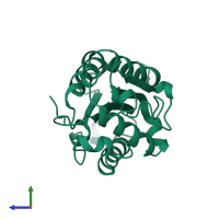 PDB entry 1cuy coloured by chain, side view.