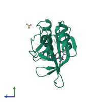 PDB entry 1cv8 coloured by chain, side view.