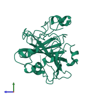 PDB entry 1cvc coloured by chain, side view.