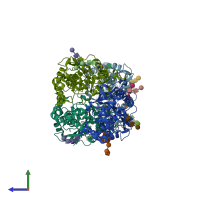 PDB entry 1cvi coloured by chain, side view.