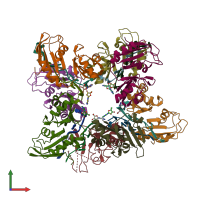 PDB entry 1cvj coloured by chain, front view.