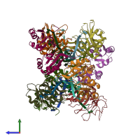 PDB entry 1cvj coloured by chain, side view.