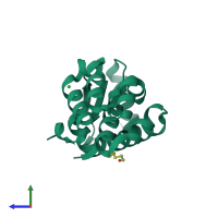 PDB entry 1cvk coloured by chain, side view.