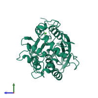 PDB entry 1cvl coloured by chain, side view.