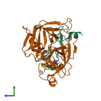 PDB entry 1cvw coloured by chain, side view.