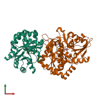 PDB entry 1cw2 coloured by chain, front view.