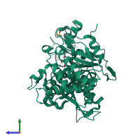 PDB entry 1cw4 coloured by chain, side view.