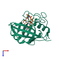 PDB entry 1cwa coloured by chain, top view.