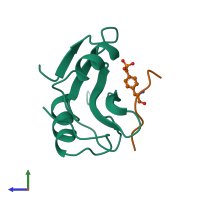 PDB entry 1cwd coloured by chain, side view.