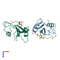 PDB entry 1cwe coloured by chain, top view.