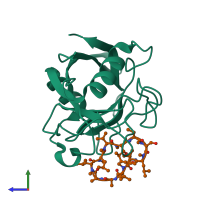 PDB entry 1cwh coloured by chain, side view.