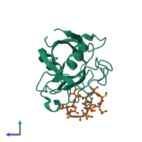 PDB entry 1cwk coloured by chain, side view.