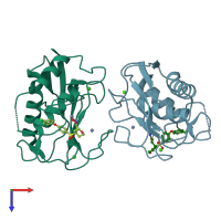 PDB entry 1cxv coloured by chain, top view.
