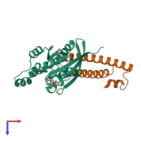 PDB entry 1cxz coloured by chain, top view.