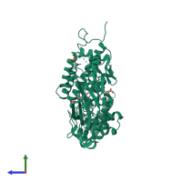 PDB entry 1cy2 coloured by chain, side view.