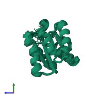 PDB entry 1cye coloured by chain, ensemble of 20 models, side view.
