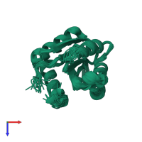 PDB entry 1cye coloured by chain, ensemble of 20 models, top view.