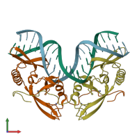 PDB entry 1cyq coloured by chain, front view.