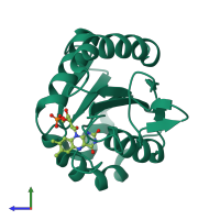 PDB entry 1czl coloured by chain, side view.