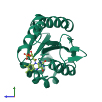 PDB entry 1czu coloured by chain, side view.