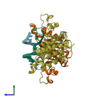 PDB entry 1d02 coloured by chain, side view.