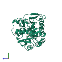 PDB entry 1d07 coloured by chain, side view.