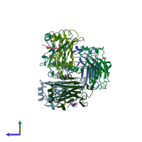 PDB entry 1d0a coloured by chain, side view.