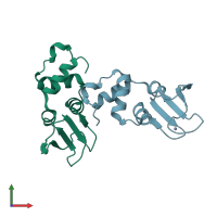 PDB entry 1d0q coloured by chain, front view.