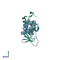PDB entry 1d0q coloured by chain, side view.