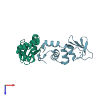 PDB entry 1d0q coloured by chain, top view.