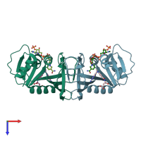 PDB entry 1d1g coloured by chain, top view.