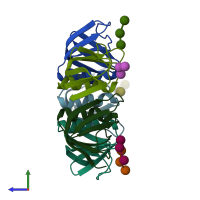 PDB entry 1d1k coloured by chain, side view.