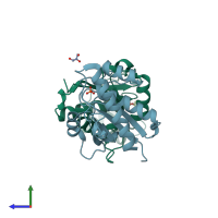 PDB entry 1d1q coloured by chain, side view.
