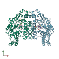 PDB entry 1d1w coloured by chain, front view.