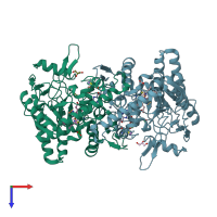 PDB entry 1d1w coloured by chain, top view.