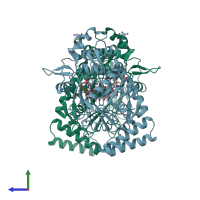 PDB entry 1d1x coloured by chain, side view.