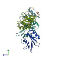 PDB entry 1d1z coloured by chain, side view.
