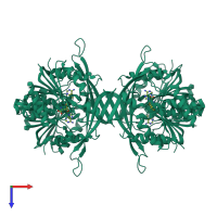 Homo tetrameric assembly 1 of PDB entry 1d2h coloured by chemically distinct molecules, top view.